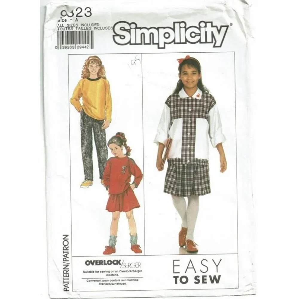 Simplicity‎ Sewing Pattern 9323 Pull On Pants Shorts Jacket Top Girls Size 8-14
